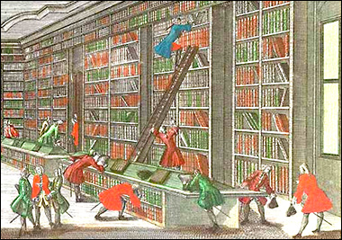 [Busy library]